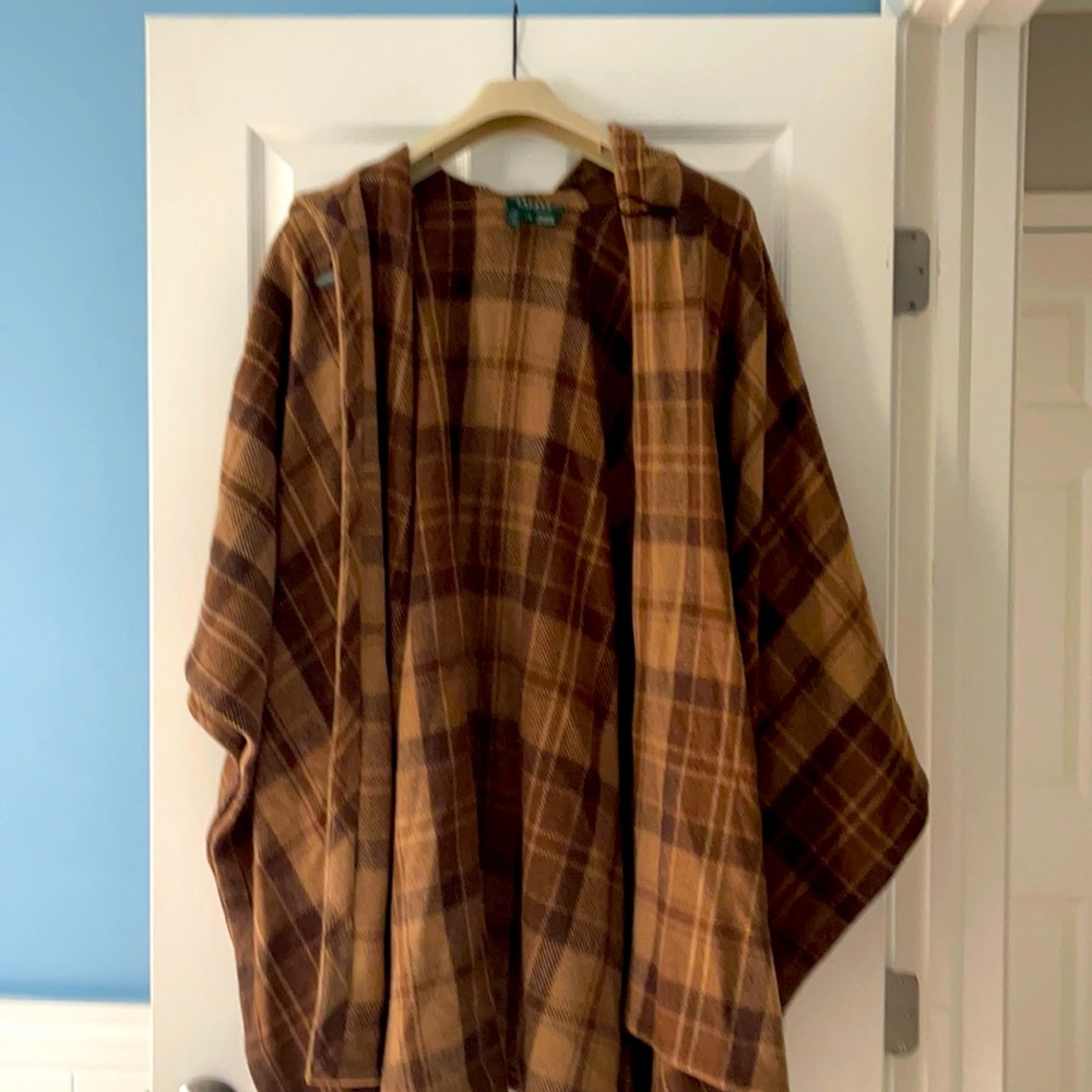 Rare new Ralph Lauren FULL LENGTH brown plaid wool cape